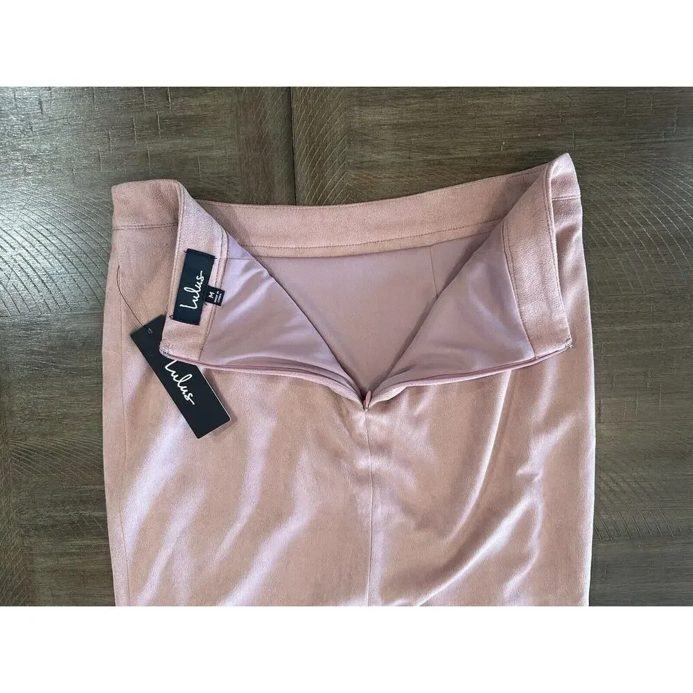NWT Lulus Superpower Blush Pink Faux Suede Straight Pencil Skirt Lined Back Zip